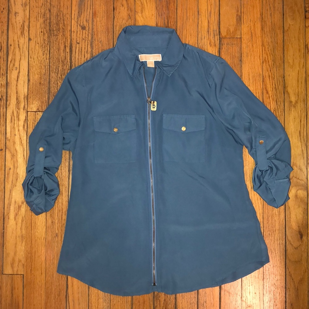Michael Kors Blue zip up blouse
